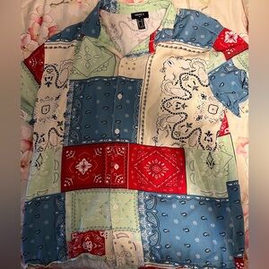 Forever 21 Men’s Patchwork Bandana Print Button-up Shirt Size Medium